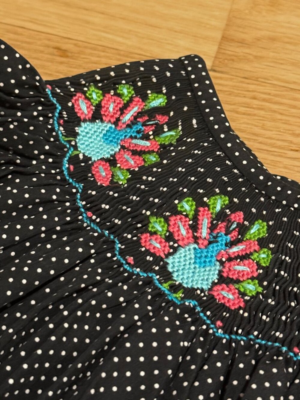 Stellybelly Hand Smocked Polka Dot Dress Girls 4T Embroidered